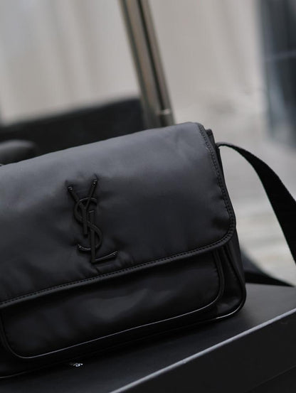 Classic Refined Black Nylon Crossbody Bag