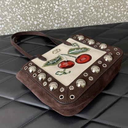 Embroidered Leather Top Handle Bag