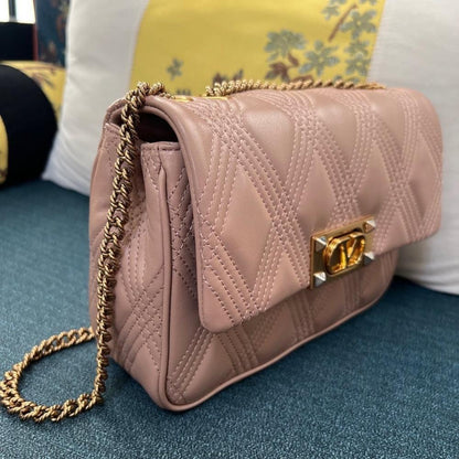 Classic Elegant Gold Quilted Leather Shoulder Bag