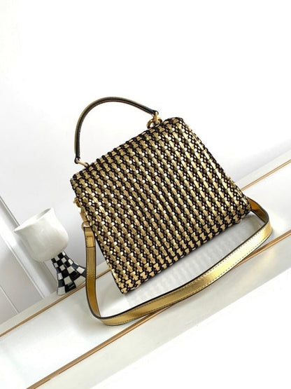 Modern Luxury Gold Woven Leather Shoulder Bag