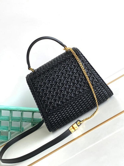 Classic Italian-Inspired Gold Woven Leather Shoulder Bag