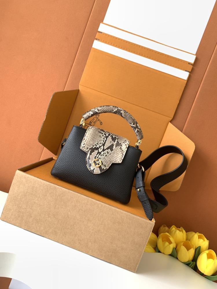 Capucines Mini in Black Taurillon Leather with Python Trim