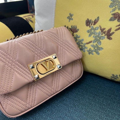 Italian-Inspired Stylish Gold Quilted Leather Shoulder Bag