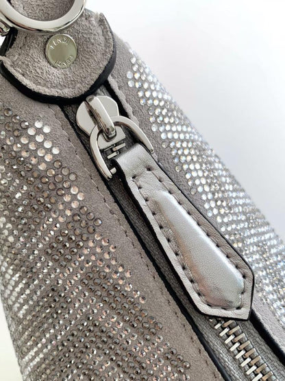 Silver Crystal-Embellished Top Handle Bag