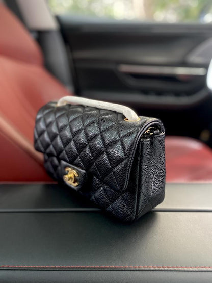 Classic Gold Lambskin Top Handle Bag