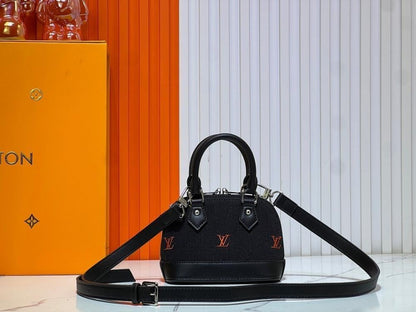 Italian-Inspired Luxury Black Embroidered Denim Shoulder Bag