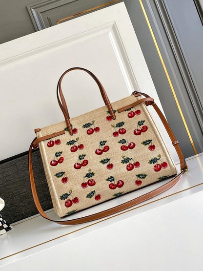 Modern Premium Brown Embroidered Leather Top Handle Bag