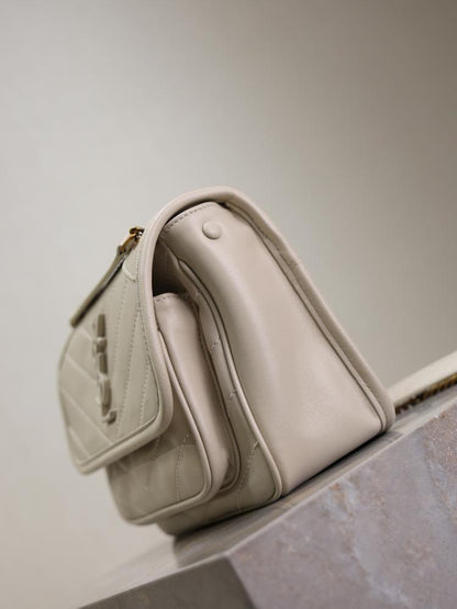White Leather Top Handle Bag