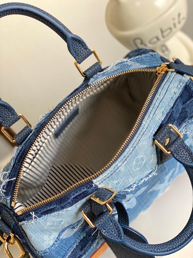 Elegant Refined Monogram Denim Top Handle Bag