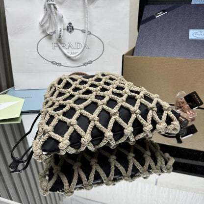 Woven Leather Top Handle Bag