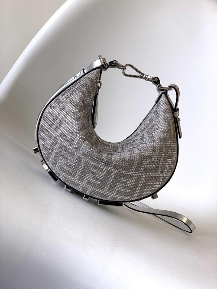 Silver Crystal-Embellished Top Handle Bag
