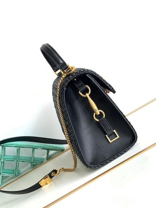 Classic Italian-Inspired Gold Woven Leather Shoulder Bag