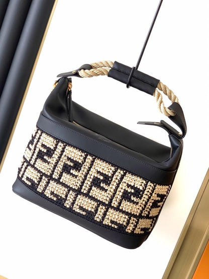 Gold Woven Leather Top Handle Bag