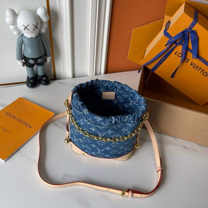 Modern Italian-Inspired Embroidered Denim Bucket Bag