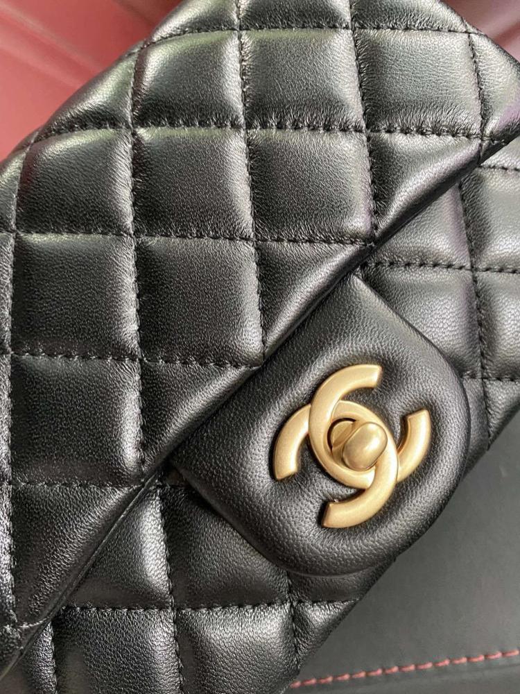 Gold Lambskin Top Handle Bag