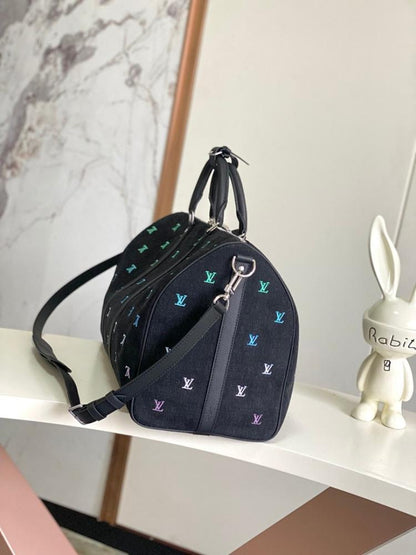 Keepall Embroidered Denim Travel Bag