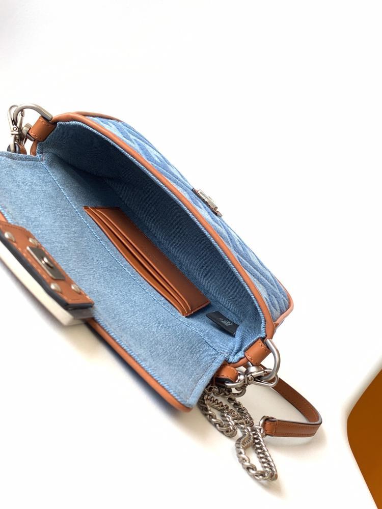 Embroidered Denim Top Handle Bag
