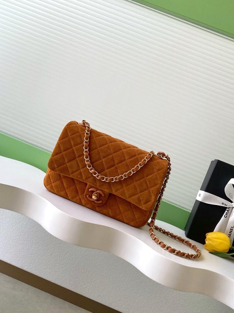 Classic Gold Suede Shoulder Bag