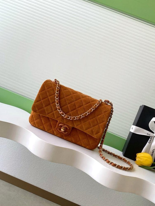 Classic Gold Suede Shoulder Bag