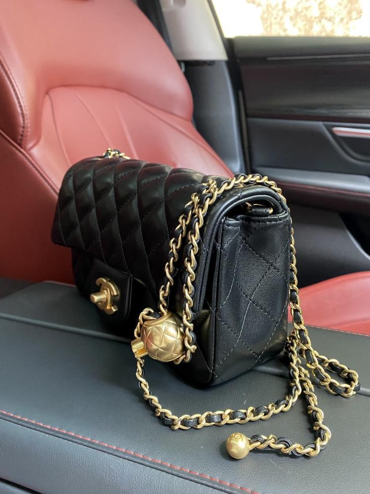 Mini Square Pearl Crush Flap Bag in Black