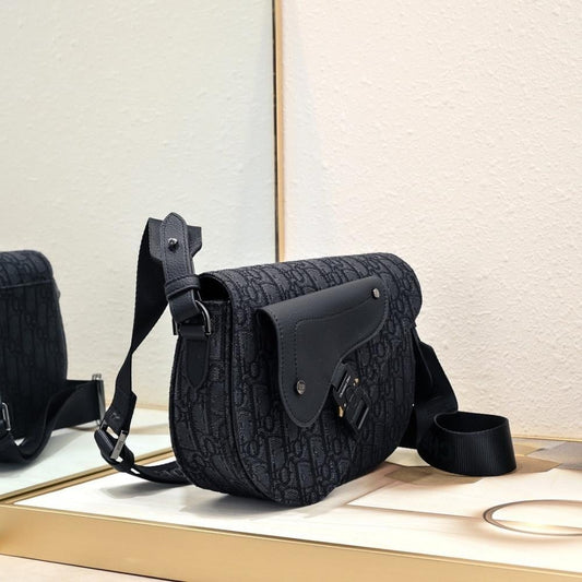 Saddle Black Printed Calfskin Shoulder Bag