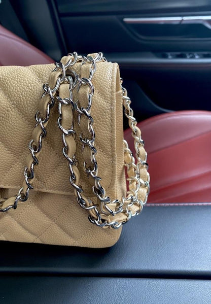 Gold Leather Top Handle Bag