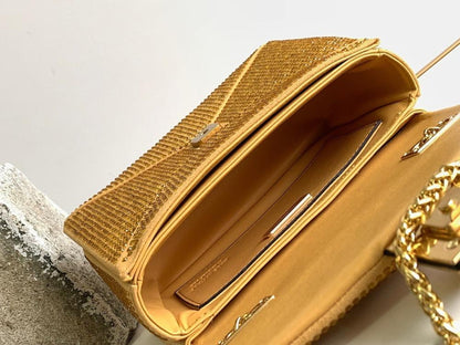Modern Stylish Crystal-Embellished Lambskin Shoulder Bag