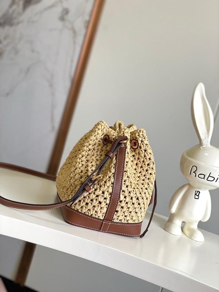 Luxury Brown Woven Raffia Bucket Bag – Special Edition