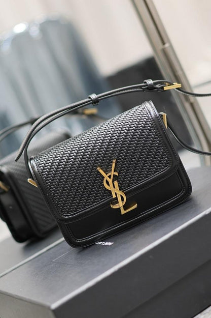 Elegant Refined Gold Woven Leather Top Handle Bag