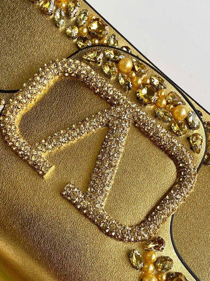 Modern Stylish Crystal-Embellished Leather Shoulder Bag