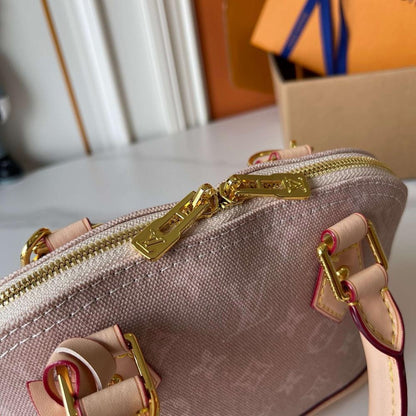 Alma Beige Monogram Denim Crossbody Bag