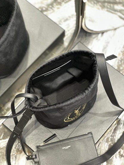 Modern Elegant Embroidered Leather Bucket Bag