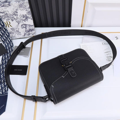 Modern Italian-Inspired Black Printed Calfskin Shoulder Bag