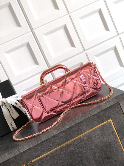 Gold Leather Top Handle Bag