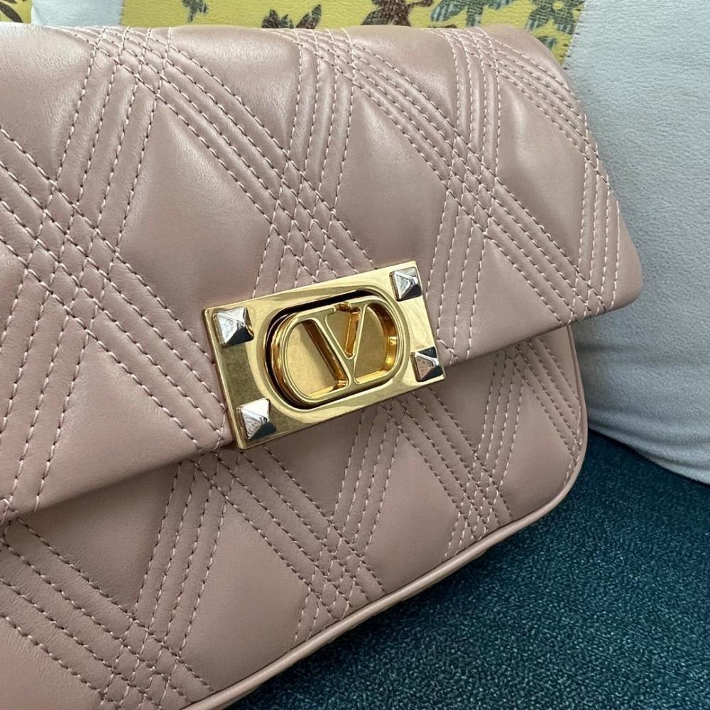 Classic Elegant Gold Quilted Leather Shoulder Bag