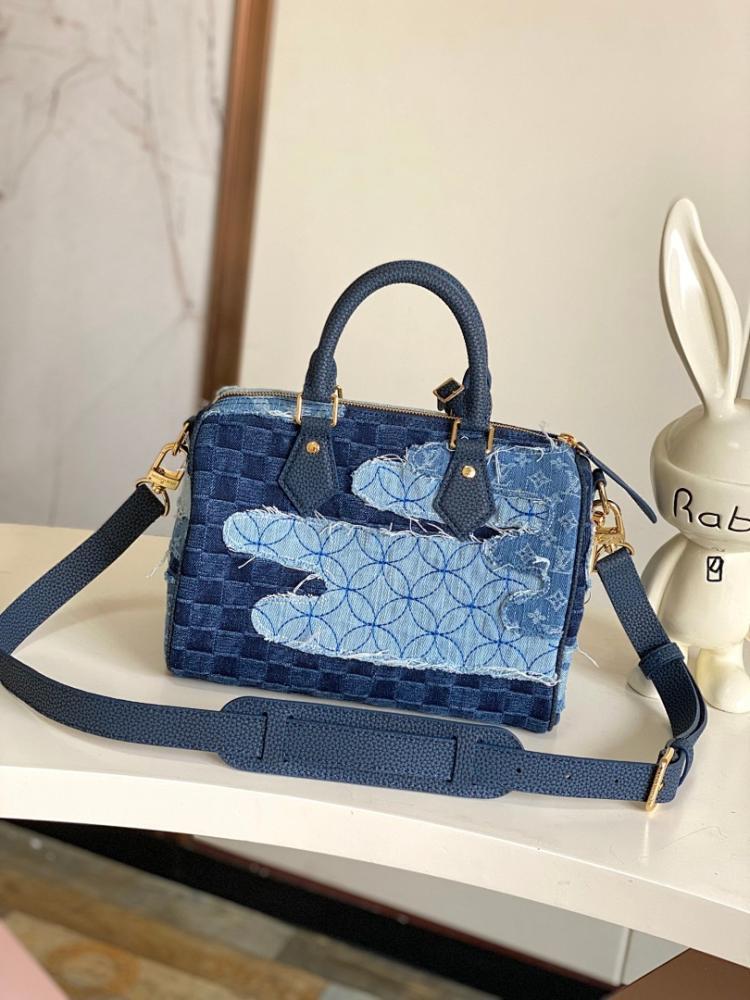 Elegant Refined Monogram Denim Top Handle Bag