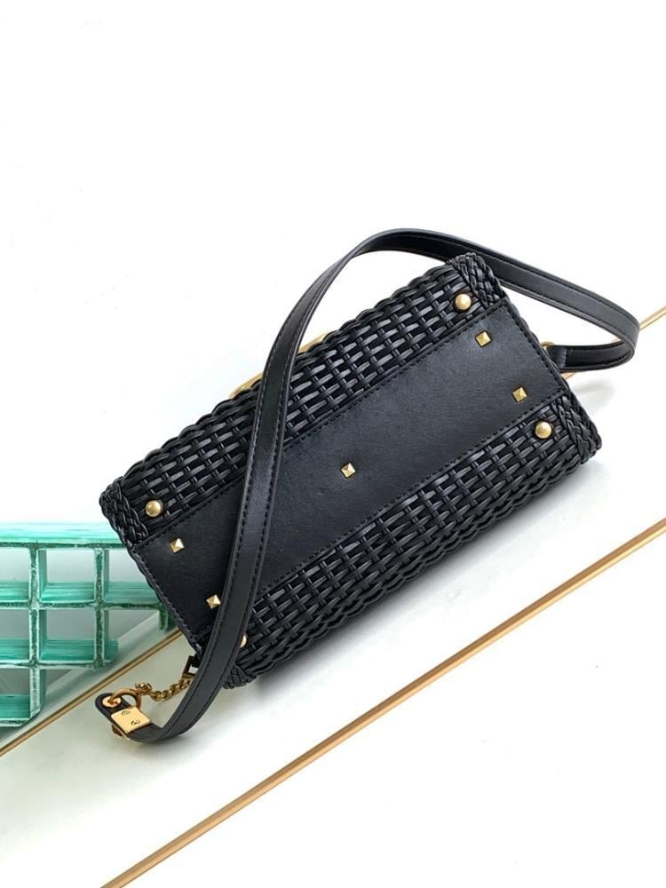 Classic Italian-Inspired Gold Woven Leather Shoulder Bag