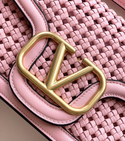 Modern Italian-Inspired Woven Calfskin Shoulder Bag