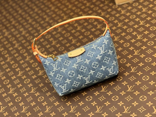 Modern Blue Embroidered Denim Shoulder Bag