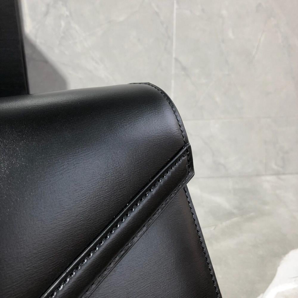 Modern Elegant Black Calfskin Top Handle Bag