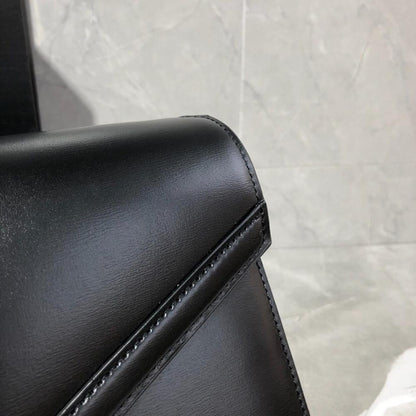 Modern Elegant Black Calfskin Top Handle Bag