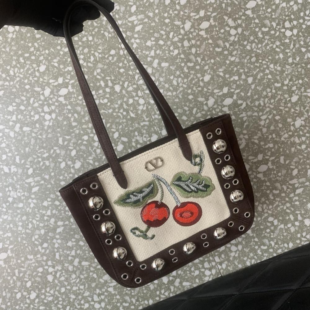 Embroidered Leather Top Handle Bag