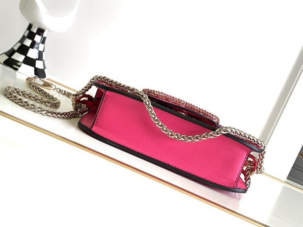 Classic Elegant Crystal-Embellished Lambskin Shoulder Bag