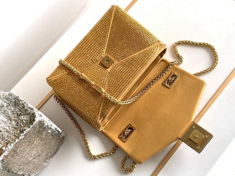 Modern Stylish Crystal-Embellished Lambskin Shoulder Bag
