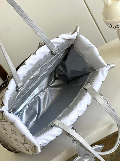Modern Luxury Silver Nylon Shoulder Bag – Limited Edition