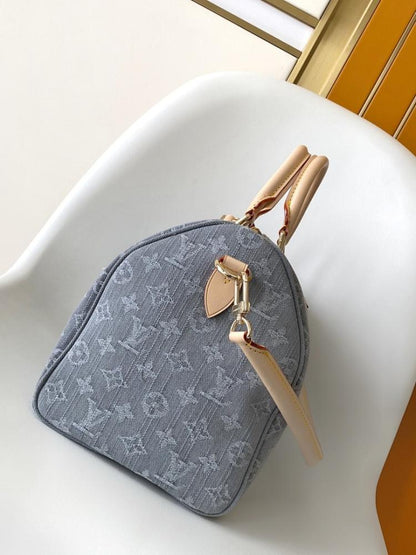 Modern Italian-Inspired Monogram Denim Shoulder Bag
