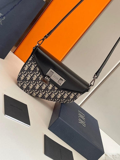 Luxury Stylish Black Printed Calfskin Shoulder Bag
