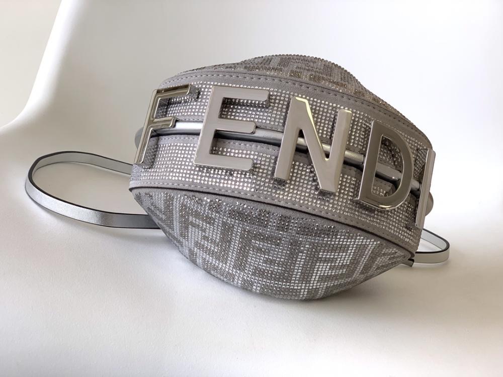 Silver Crystal-Embellished Top Handle Bag