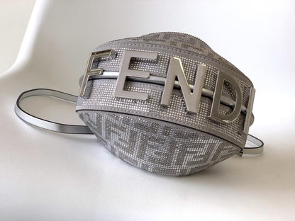 Silver Crystal-Embellished Top Handle Bag