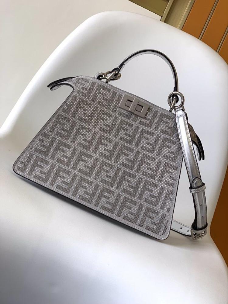 Silver Crystal-Embellished Shoulder Bag